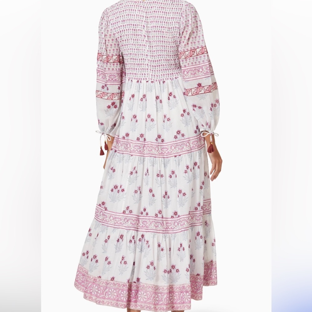 Oliphant Pink Smocked Maxi Dress in Cotton Voile - size small